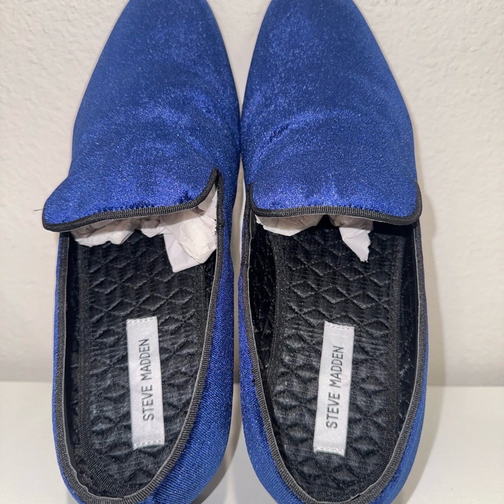 Steve Madden Blue Velvet Slip-On Loafers - Picture 3 of 5